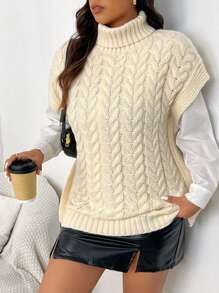SHEIN Frenchy Plus Size Solid Color Turtleneck Minimalist Casual Sweater Vest