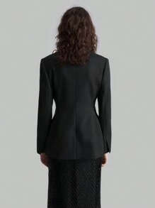 Ontre Nuova collezione primavera 2025 per donna, giacca di tailleur a forma di campana con vita modellata, tinta unita, con risvolto, manica lunga, vestibilità slim, abbigliamento da lavoro per ufficio e professioniste urbane - nero - Visualizzare 2
