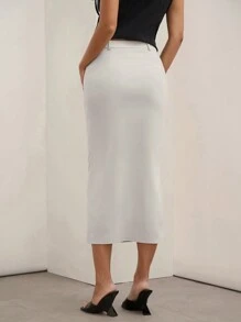 COSMINA Women's Gray Color Front Button Simple Old Money Style A-Line Skirt, Casual Daily Spring/Fall