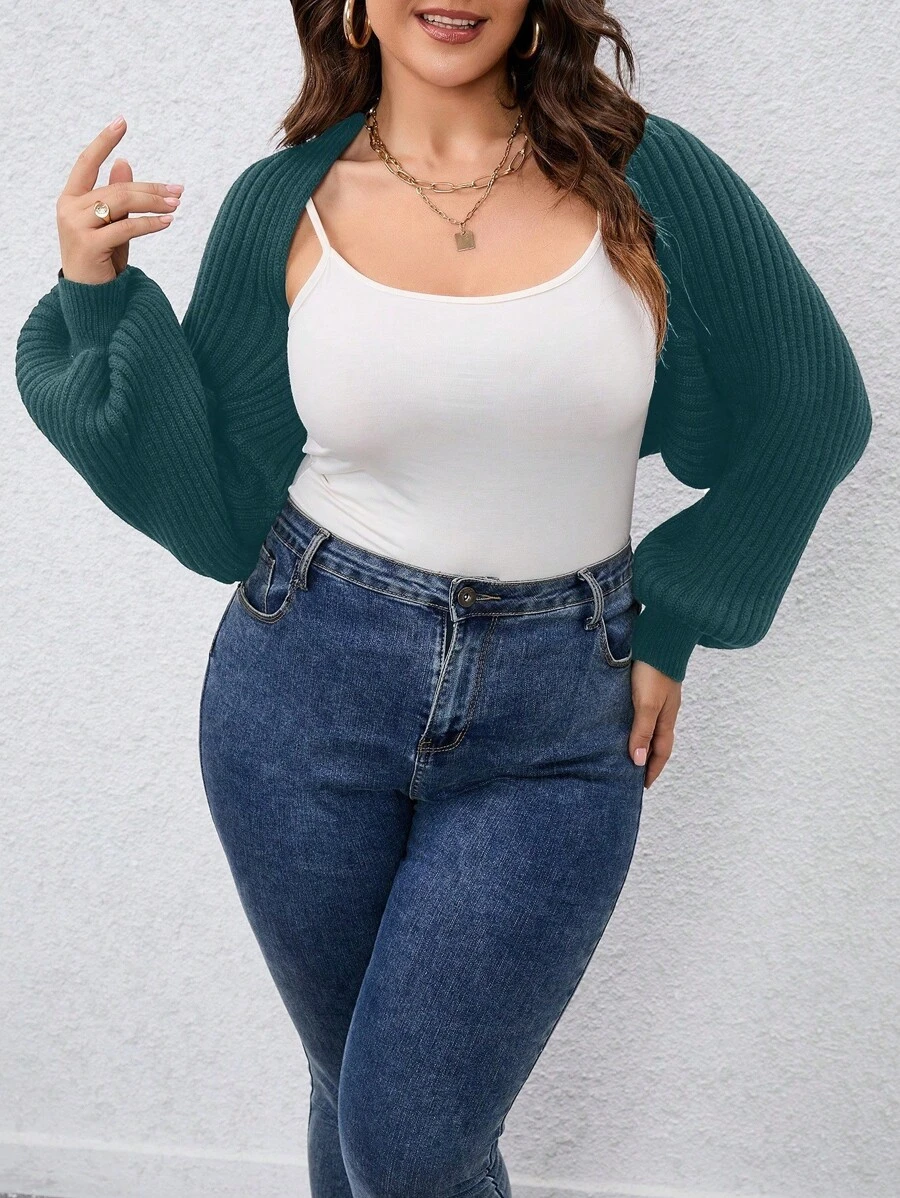 SHEIN Unity 大码纯色长袖开衫，休闲日常穿着 - 橄欖綠 - 查看 1