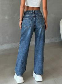 RueChic Quần Jeans Lưng Cao Dáng Thẳng Phong Cách Y2K Cho Nữ 100% Cotton - Rửa trung bình - Xem 2