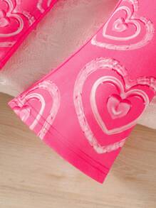 2pcs Set Baby Girls Heart Print Crop Sweatshirt + Flared Pants Cute Fashion Outfit, Autumn/Winter - Pink - View 3