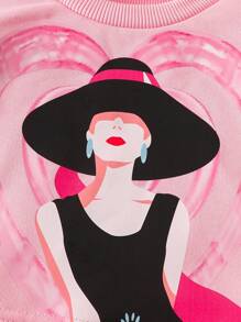 2pcs Set Baby Girls Heart Print Crop Sweatshirt + Flared Pants Cute Fashion Outfit, Autumn/Winter - Pink - View 5