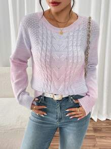 SHEIN LUNE 女士圆领休闲长袖彩色毛衣 - 紫色 - 查看 1