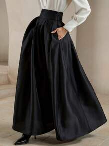 Anewsta High-Waisted Elegant Puff Skirt, Royal Style Maxi Women Outfit - Black - View 5