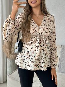SHEIN 孕妇系带长袖全身印花休闲孕妇上衣