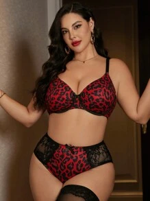 SHEIN 2pcs Plus Size Bra & Panty Set With Underwire, Lingerie, Lift - Multicolor - View 4