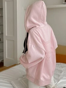 DAZY Women's Letter Print Thermal Lined Hooded Sweatshirt Fall, Winter - Pink - View 3