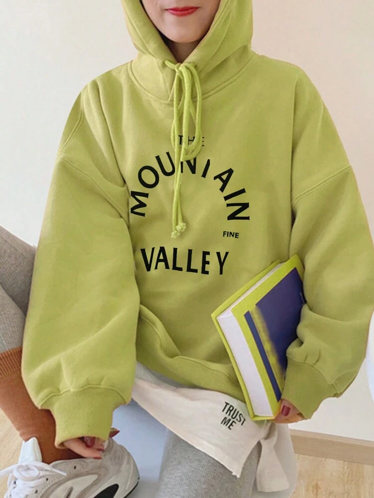 Women Plain Long Sleeve Letter Print Simple Hoodie,Three Quarter Sleeve Tops Sweatshirt