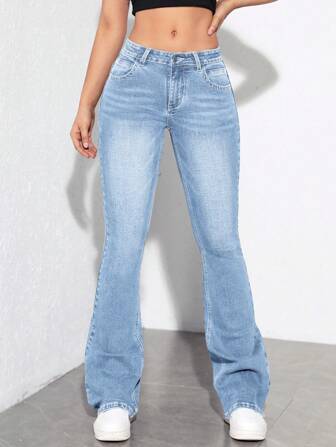 SHEIN ICON Lässige Schlagjeans für Damen aus Denim mit Taschen