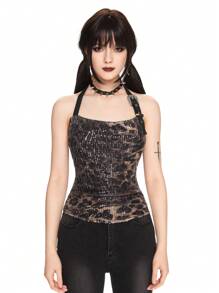 ROMWE Hippie Y2K Leopard Print Sequin Fabric Streetwear Tank Top For Women
