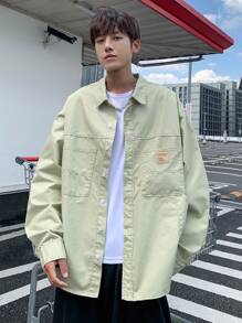 Claim Dot Men's Loose Fit Beige Denim Casual Raglan Shirt - Beige - View 9