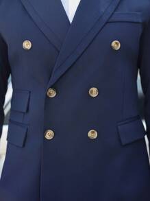 Manfinity Mode Men's Solid Color Lapel Double-Breasted Suit Jacket
