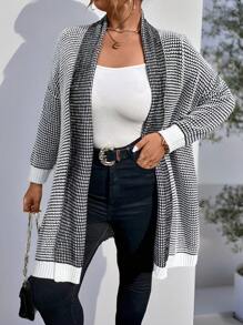 Calvaya Plus Size Women's Colorblock Casual Long Sleeve Cardigan - Black and White - View 1
