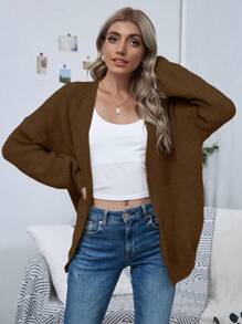 SHEIN Clasi Cárdigan suelto de punto de unicolor con bordado