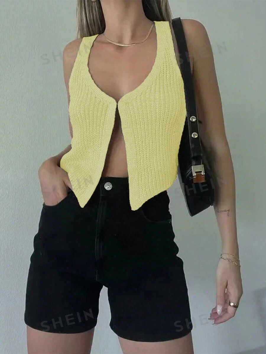 Chiquease Top de punto informal acortado de moda para mujer