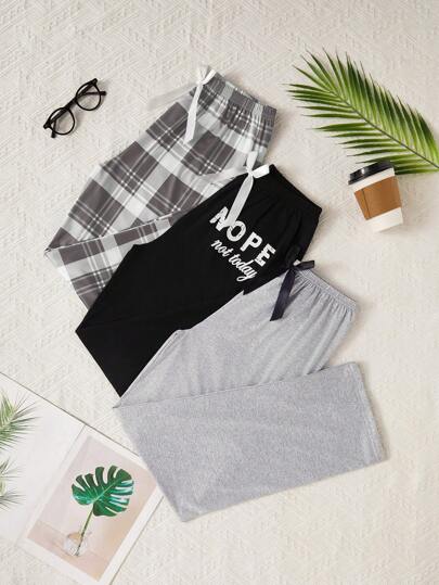 3pcs/Set Printed Elastic Waist Lounge Pants, Fall Winter Clothes