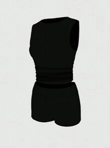 INAWLY 2 pièces Ensemble débardeur et short d'été décontracté unicolore pour femme