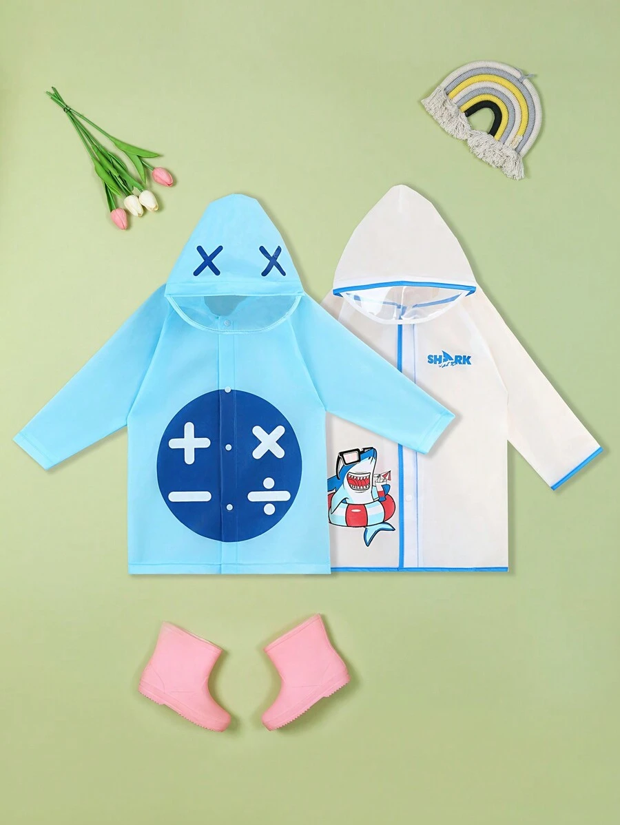 Kids Raincoat, Boys Outdoor Hiking Travelling School Waterproof Hooded Rainwear - White - View 1