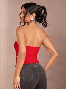 SHEIN BAE Summer Tube Top Corset Top, Country Concert Top Tops, Boho - Red - View 2