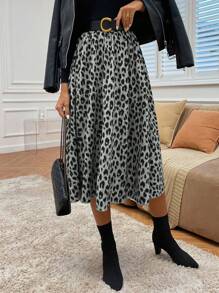 SHEIN LUNE 女式豹纹松紧腰宽松休闲长裙