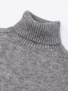 Conjunto de suéter de cuello alto de unicolor y minifalda para adolescentes - Gris - Ver 3
