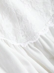 DAZY Lace Patchwork Ruffle Trim Knit Nightgown Pajama, Fall - Beige - View 9