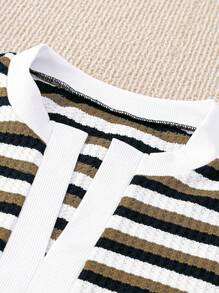 SHEIN LUNE Plus Size Summer Casual Colorblock Striped T-Shirt - Multicolor - View 4