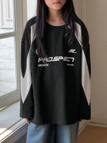 DAZY Tween Girl Color-Block Letter Graphic Round Neck T-Shirt