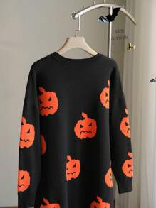 CovetEZ Plus Size Pumpkin Halloween Sweater Dress, Early Autumn - Multicolor - View 4