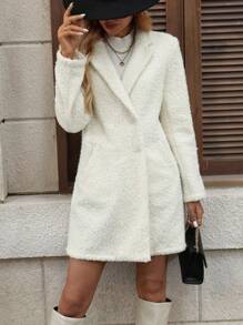 SHEIN Clasi 1pc Women's Textured Felt Long Coat, White, Suitable For Daily Commuting - White - View 7