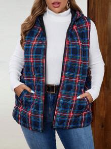 EMERY ROSE Cappotto imbottito casual senza maniche a stampa quadrettata per donne taglie comode