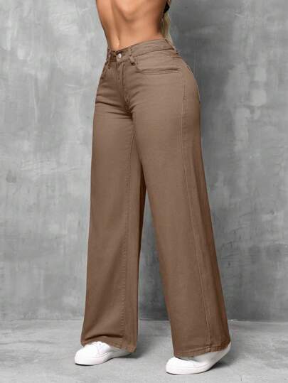 SHEIN SXY Women's Loose Fit Pocketed Wide Leg Casual Jeans