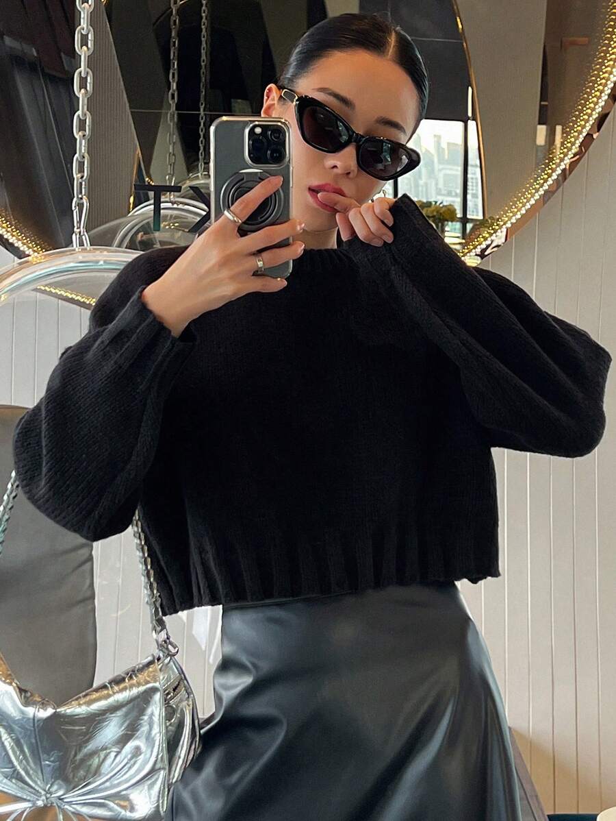 DAZY Loose Casual Pullover Sweater For Women,Long Sleeve Tops,Fall Clothes - Black - View 1