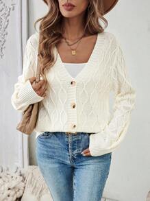 Chiquease 纯色前扣长袖休闲上衣