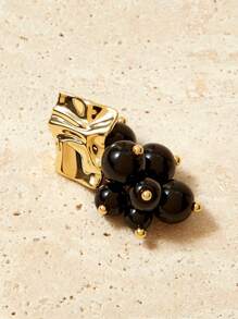 SHEIN 18k Gold Plated Asymmetrical Black Bead Dangle Earrings - Black - View 4