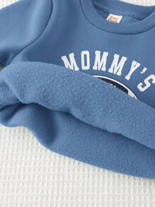 Cozy Pixies 2 件装男婴字母设计圆领长袖运动衫和松紧腰裤套装，男婴服装 - 藍色 - 查看 7