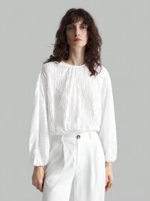 Ontre White Ruffled Sleeves, Round Collar, Elegant Women's Shirt, Fashionable And Simple Design, Easy To Match And Show Elegant - White - View 4