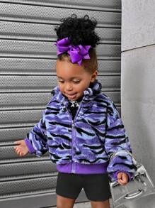 SHEIN Explorewe Baby Girls Y2K Style Warm Fluffy Thicken Casual Sports Street Jacket, Violet - Multicolor - View 4