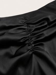 SHEIN X Belinda SHEIN Essnce 2pcs Women Satin Set Elegant Black Summer Night Out Stand Collar Camisole Swing Top And Maxi Skirt Set Christmas New Year Eve Outfit Clothes - Black - View 5