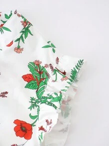 SHEIN LUNE 大码女式植物印花荷叶边系领宽松衬衫 - 彩色 - 查看 7