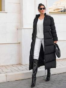 EURMUSE Women's Utility Hooded Front Zipper  Quilted Warm Puffer Down Coat - Black - View 1