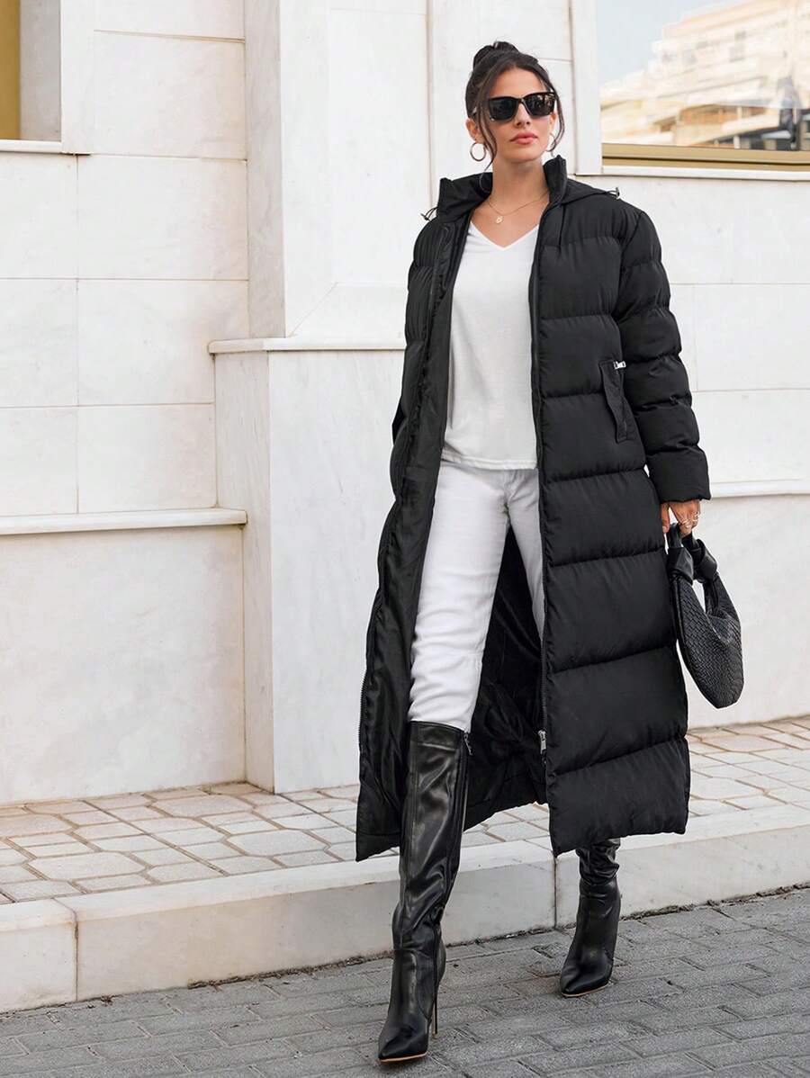 EURMUSE Women's Utility Hooded Front Zipper  Quilted Warm Puffer Down Coat - Black - View 1