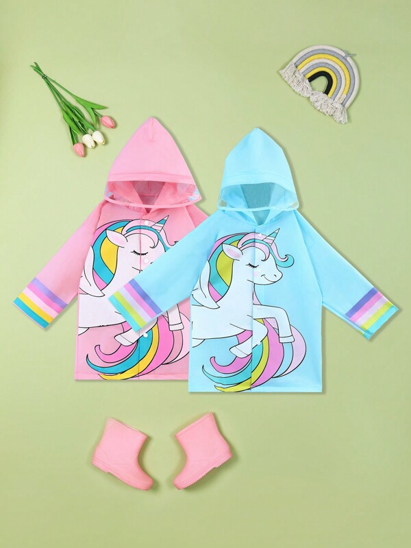 Toddler Girls' Cute Unicorn Print Waterproof Raincoat For Outdoor, Hiking And School
