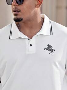Manfinity CasualMax Chemise polo d'été décontracté pour homme grande taille avec bordure contrastée et imprimé de cheval