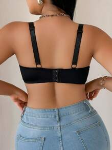 1 件浪漫蕾丝交叉前钢圈胸罩，大码女士内衣