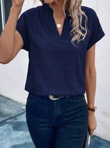 SHEIN Clasi V-Neck Batwing Sleeve Casual Blouse - Royal Blue - View 3