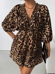 Breezaya V-Neck Romper Pants, Casual Daily Wear - Brown - View 4