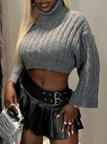 Zolique New Design Sexy & Simple Grey Cable Knit Loose Fit Oversized Button Cuff Ladies Sweater Knit Pullover Fall Winter Outfit