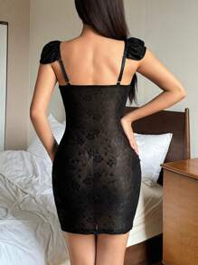 DAZY Lace Trim Slim Fit Semi-Sheer Camisole Nightgown, Casual Daily Wear , See Through Dress